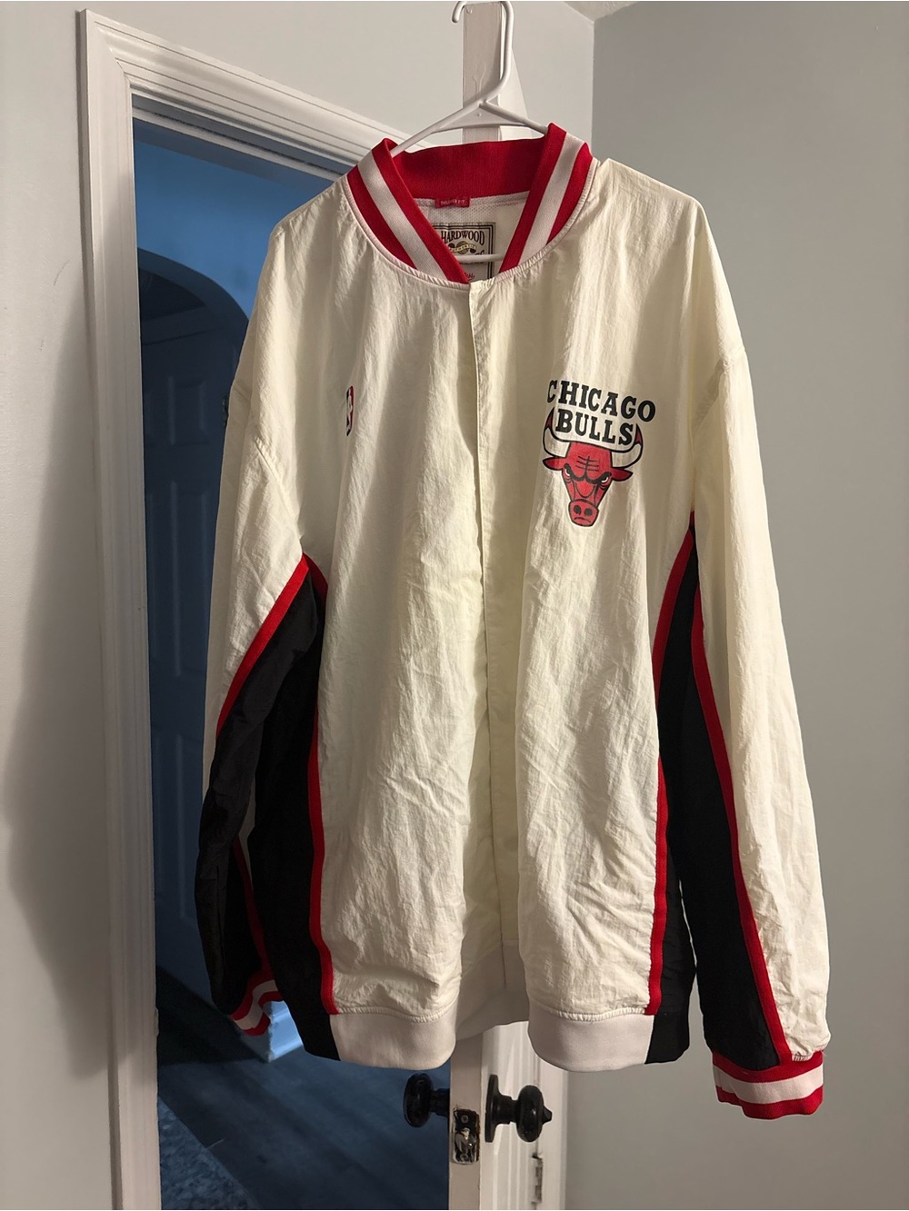 Mitchell & Ness Chicago Bulls Cream, Red & Black Bomber Jacket